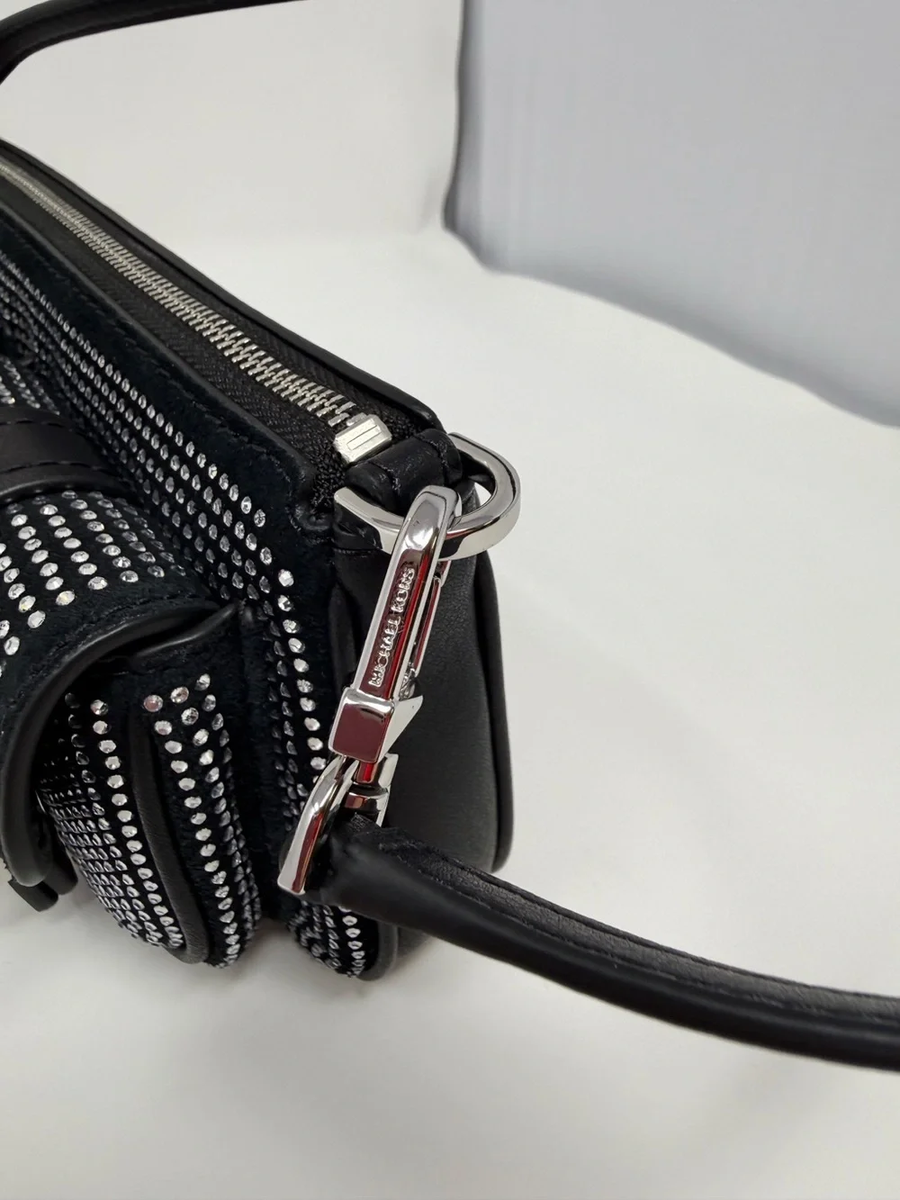 Michael Kors Zoe Black Rhinestone Suede Pochette Shoulder Bag Y2K
